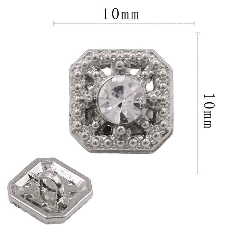 11mm Square Metal Rhinestone Shank Buttons for Sewing & Crafts 20pcs 1