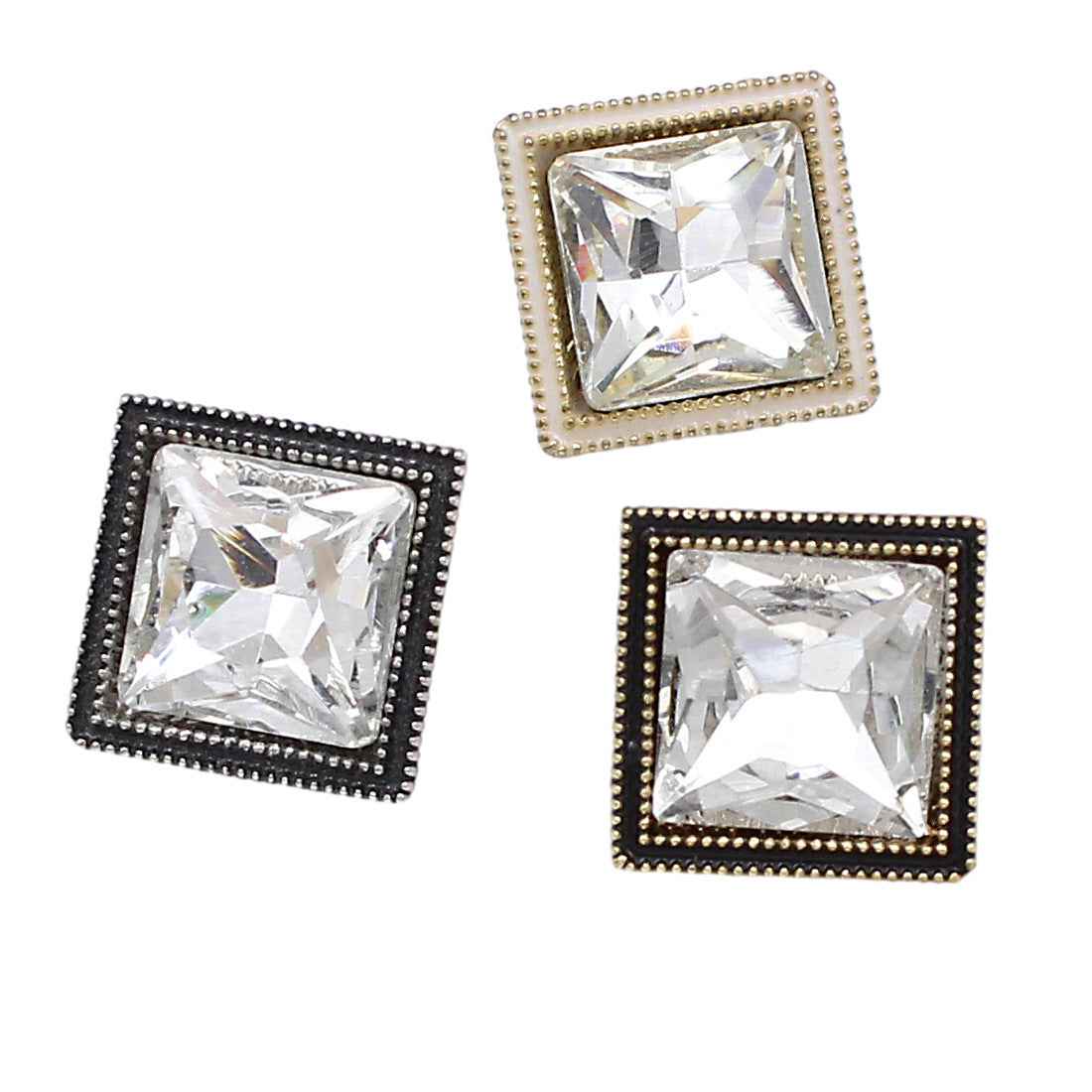 13mm/18mm Square Crystal Shine Glass Metal Buttons 20pcs