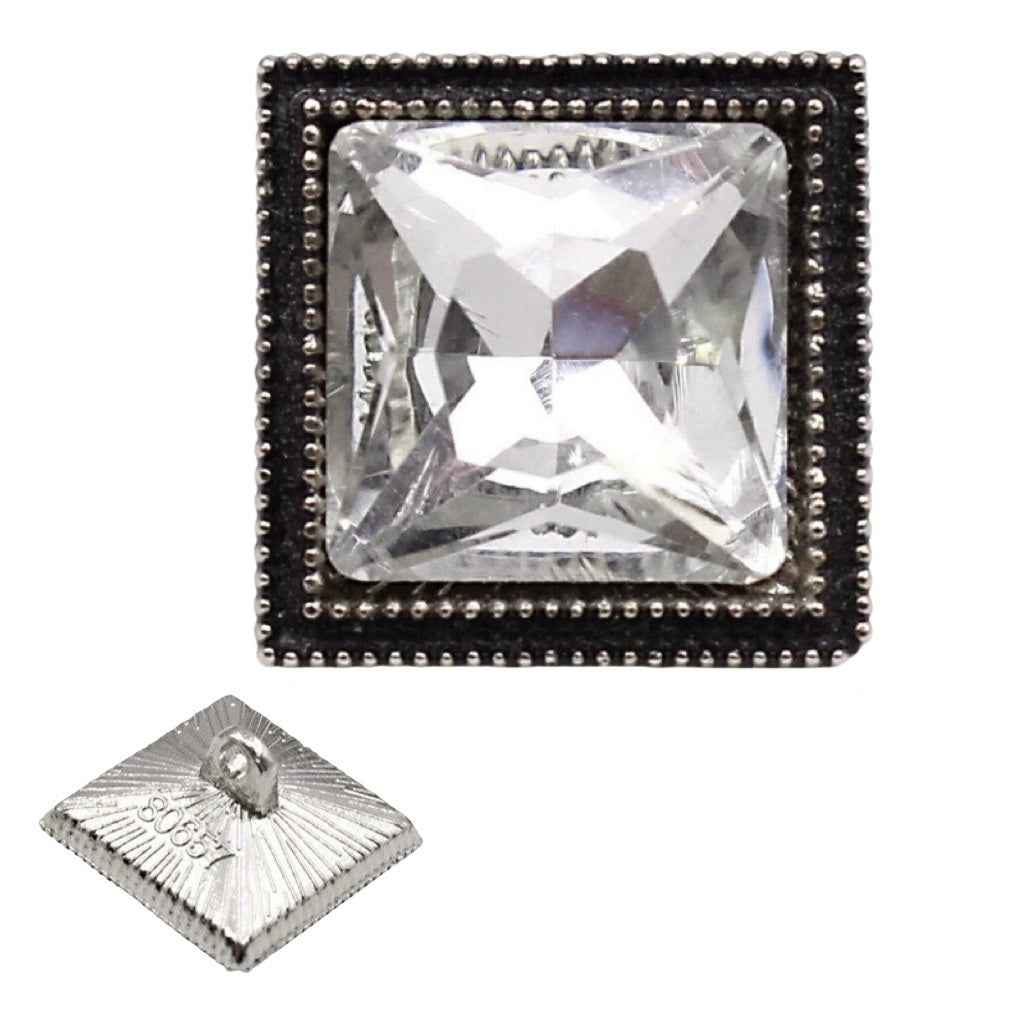 13mm/18mm Square Crystal Shine Glass Metal Buttons 20pcs Silver Black