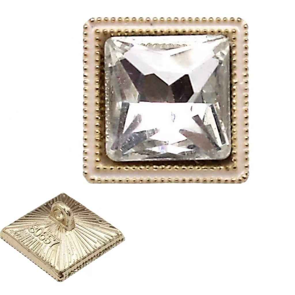 13mm/18mm Square Crystal Shine Glass Metal Buttons 20pcs Gold White