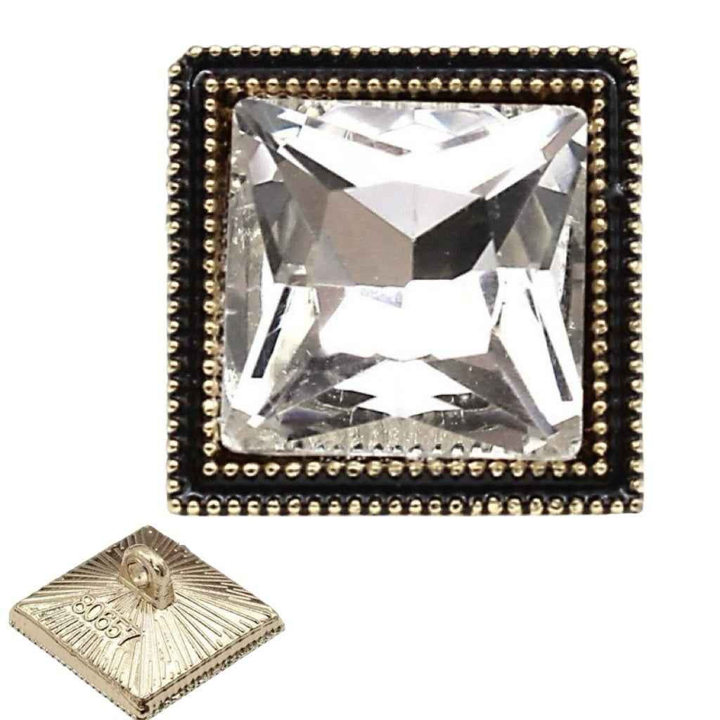 13mm/18mm Square Crystal Shine Glass Metal Buttons 20pcs Gold Black