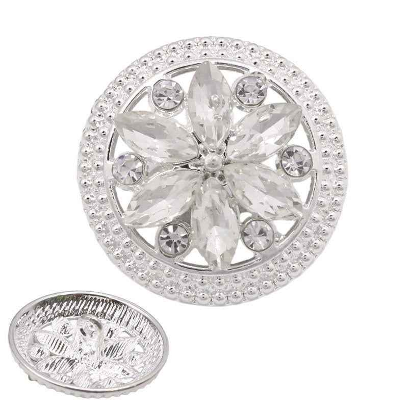 18MM/24MM Round Alloy Vintage Crystal Flower Diamond Buttons 12PCS Silver