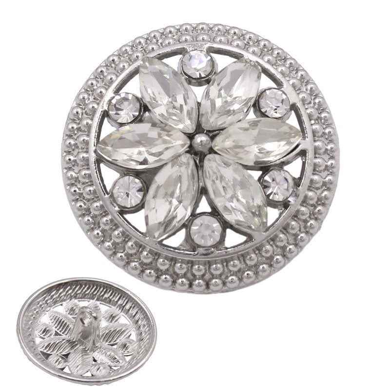 18MM/24MM Round Alloy Vintage Crystal Flower Diamond Buttons 12PCS Nickel