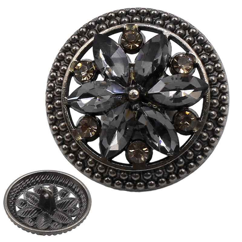 18MM/24MM Round Alloy Vintage Crystal Flower Diamond Buttons 12PCS Gunmetal