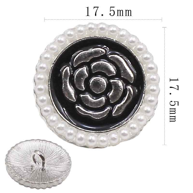 Silver Round Pearl-Trimmed Metal Shank Buttons for Fashion Crafts 1