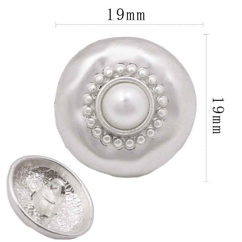 Silver Round Pearl-Trimmed Metal Shank Buttons for Fashion Crafts 3