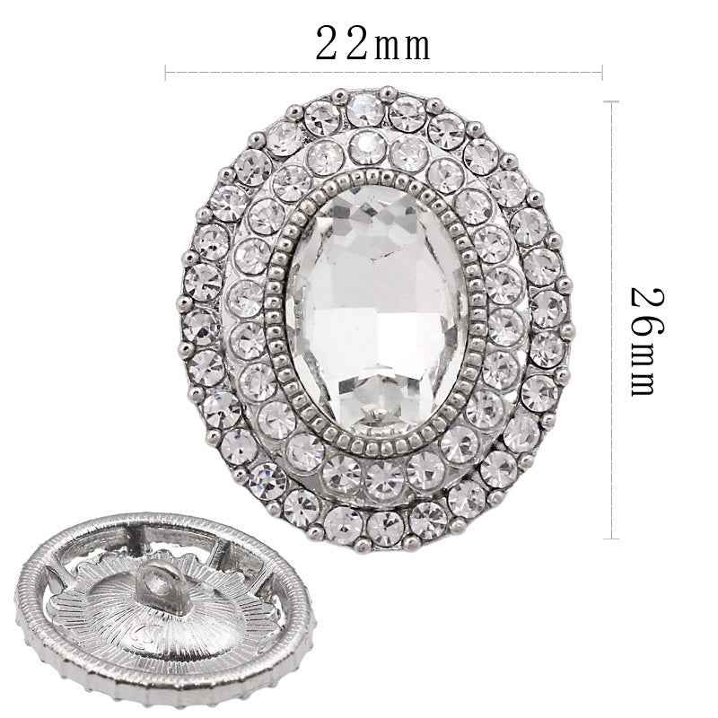 Vintage Oval Rhinestone Shank Buttons – Antique Gold Silver 20pcs Silver White