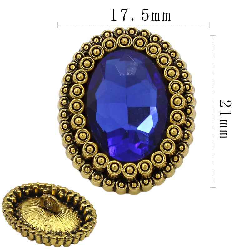 Vintage Oval Rhinestone Shank Buttons – Antique Gold Silver 20pcs Gold Blue