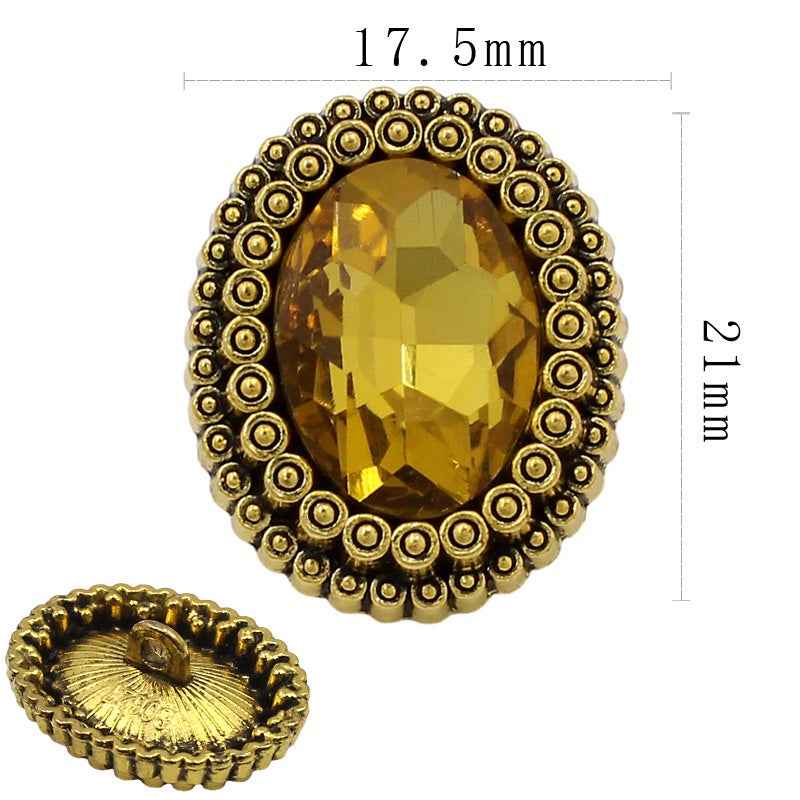 Vintage Oval Rhinestone Shank Buttons – Antique Gold Silver 20pcs Gold Yellow
