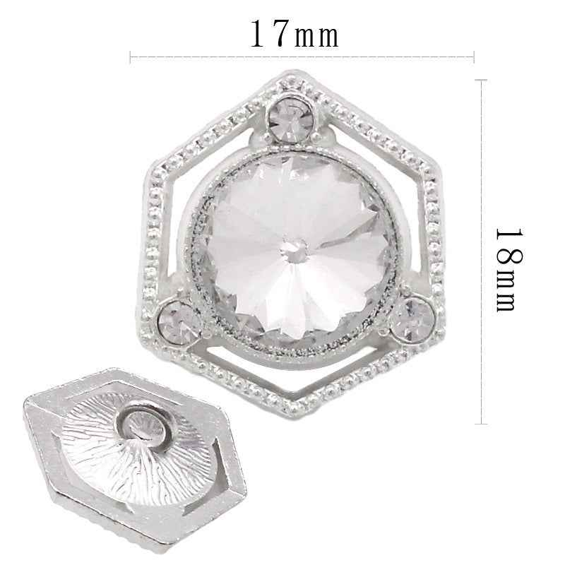 17mm Square Hexagon Crystal Metal Alloy Hand-Sewn Buttons 20pcs White