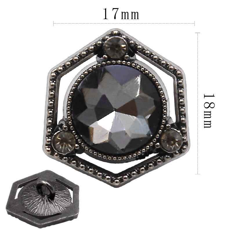 17mm Square Hexagon Crystal Metal Alloy Hand-Sewn Buttons 20pcs Black
