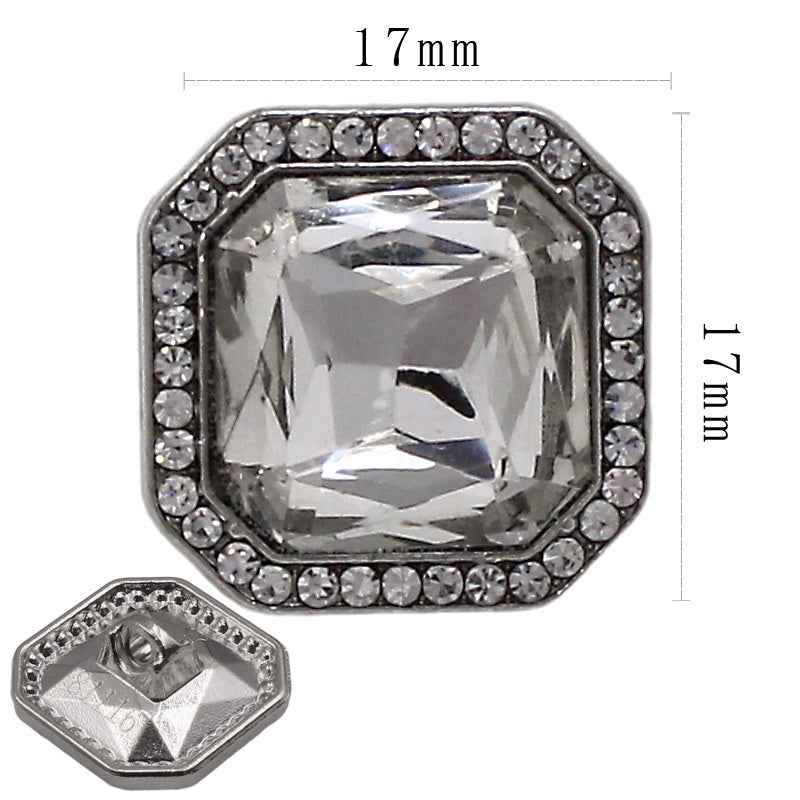 17mm Square Hexagon Crystal Metal Alloy Hand-Sewn Buttons 20pcs Silver