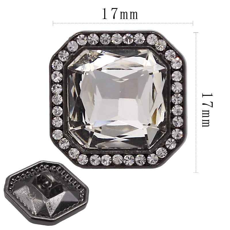 17mm Square Hexagon Crystal Metal Alloy Hand-Sewn Buttons 20pcs Gunmetal