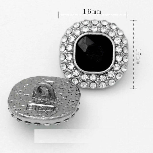 16mm Square Glass Crystal Rhinestone Metal Shank Buttons 20pcs Silver Black