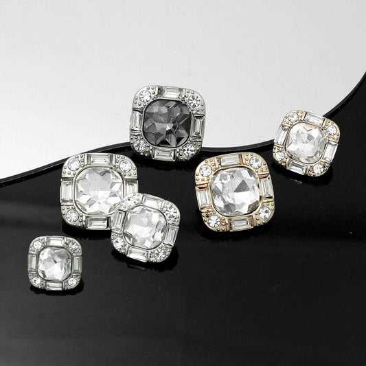 20mm Square Glass Crystal Rhinestone Metal Shank Buttons 20pcs