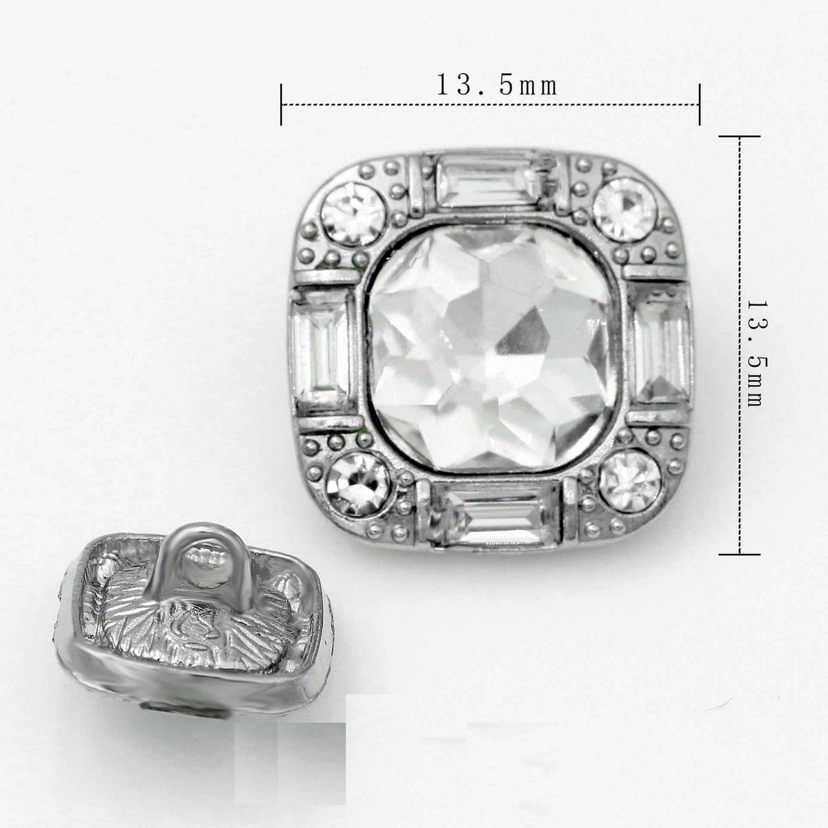 20mm Square Glass Crystal Rhinestone Metal Shank Buttons 20pcs Silver White