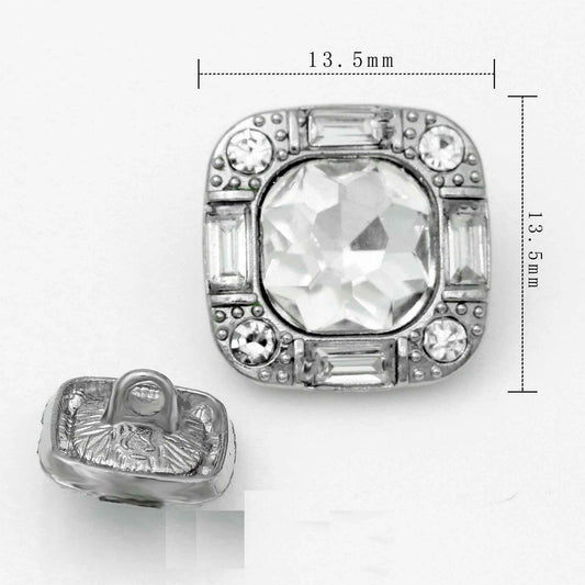 20mm Square Glass Crystal Rhinestone Metal Shank Buttons 20pcs Silver White