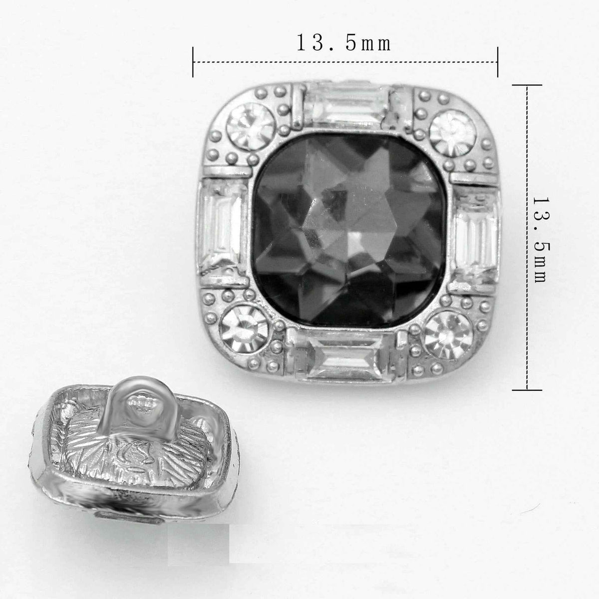 20mm Square Glass Crystal Rhinestone Metal Shank Buttons 20pcs Silver Grey