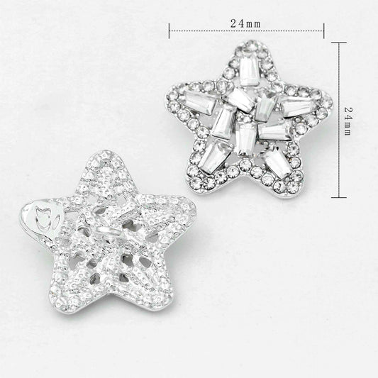 Silver Black Rhinestone Star Shank Buttons for Clothing Hats 50 Pack