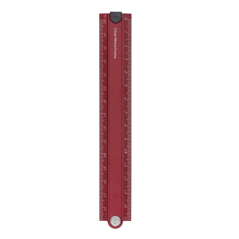 KOKUYO Urban Monochrome Aluminum Folding Ruler, 15–30 cm Wine