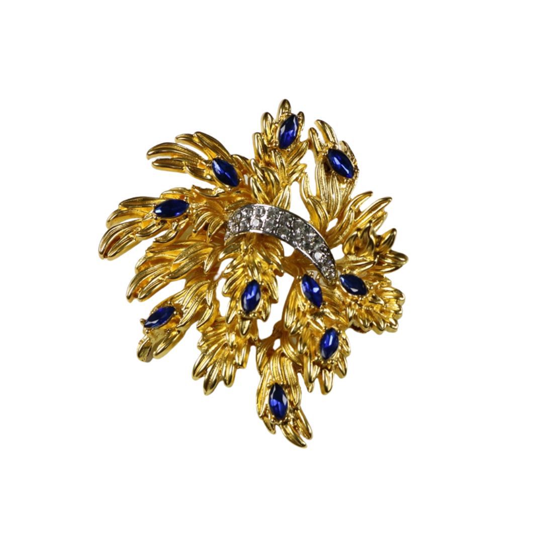 Royal-Inspired Floral Brooch Gold-Plated Pin with Crystal Accents