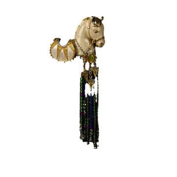 Handcrafted Enamel Pony Brooch with Tassel Pendant
