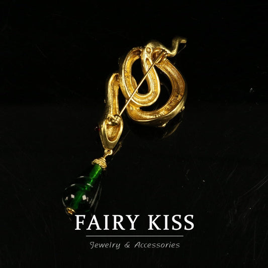 Vintage Courtly Glass Pendant with Full Diamond Snake Brooch