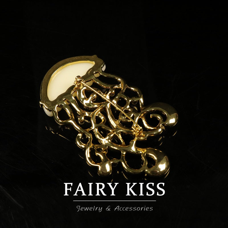 Handcrafted Jellyfish Diamond-Encrusted Metal Brooch