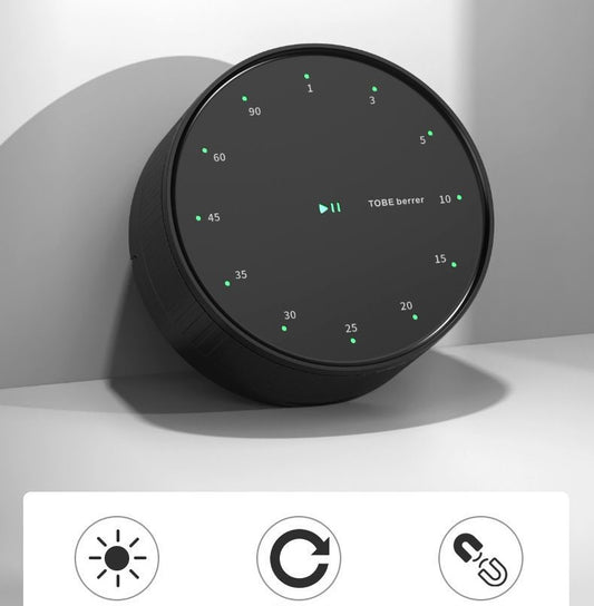 Round Rotating Kitchen Timer | LED Display | Built-in Stand & Strong Magnet | Fridge Mount Black