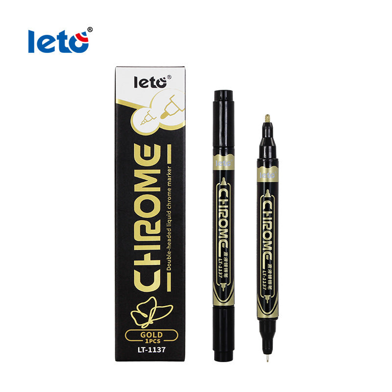 LETO Dual-Tip Chrome Metallic Marker — Mirror Finish