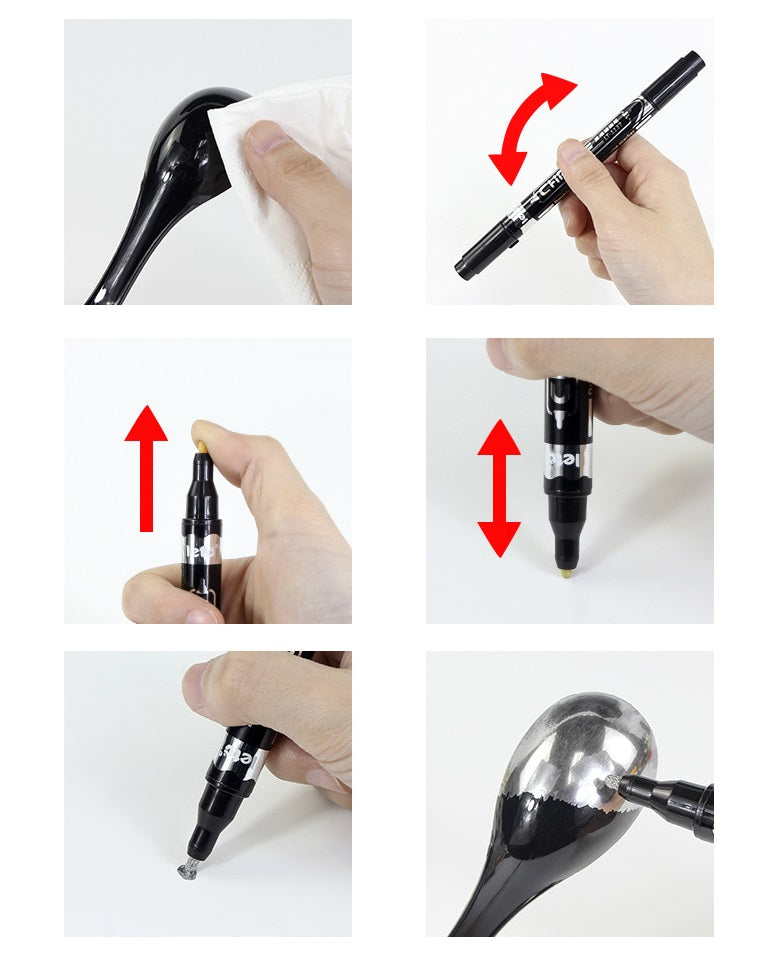 LETO Dual-Tip Chrome Metallic Marker — Mirror Finish