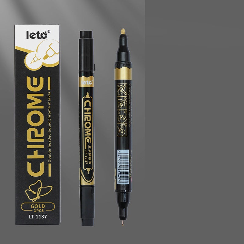 LETO Dual-Tip Chrome Metallic Marker — Mirror Finish 2pcs Gold