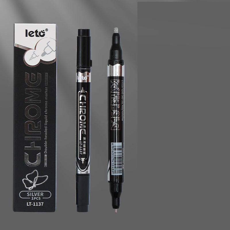 LETO Dual-Tip Chrome Metallic Marker — Mirror Finish 2pcs Silver