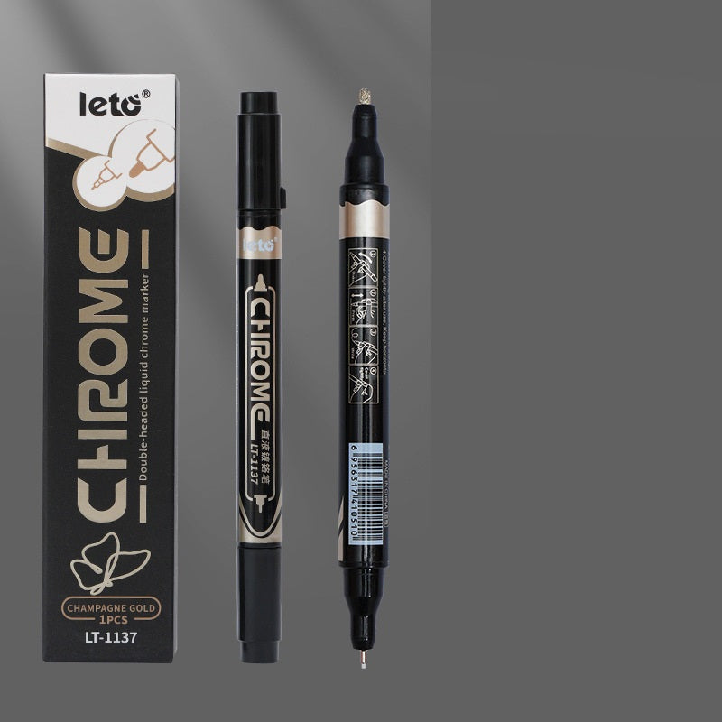 LETO Dual-Tip Chrome Metallic Marker — Mirror Finish 2pcs Champagne Gold