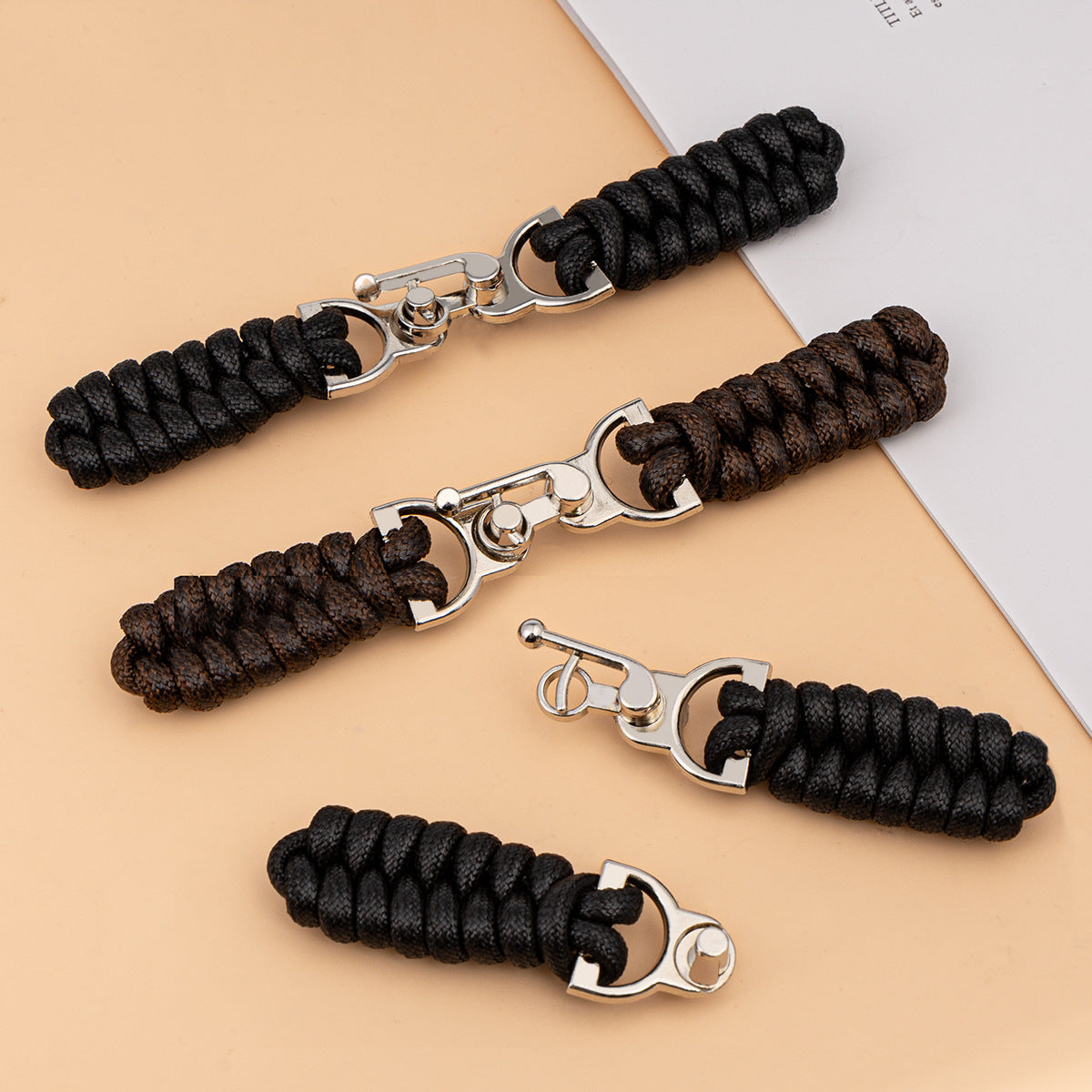 13.5cm Black Waxed Rope Sew-on Toggle Button with Metal Buckle 3pcs