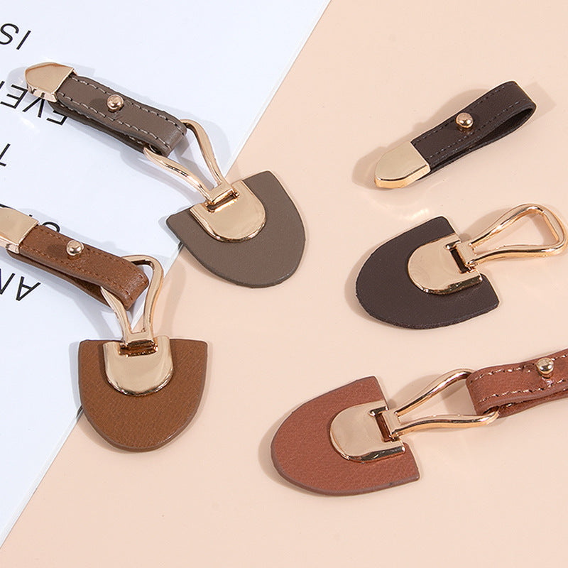 10.5cm Beige Coffee Leather Sew-on Toggles with Metal Buckle 5pcs
