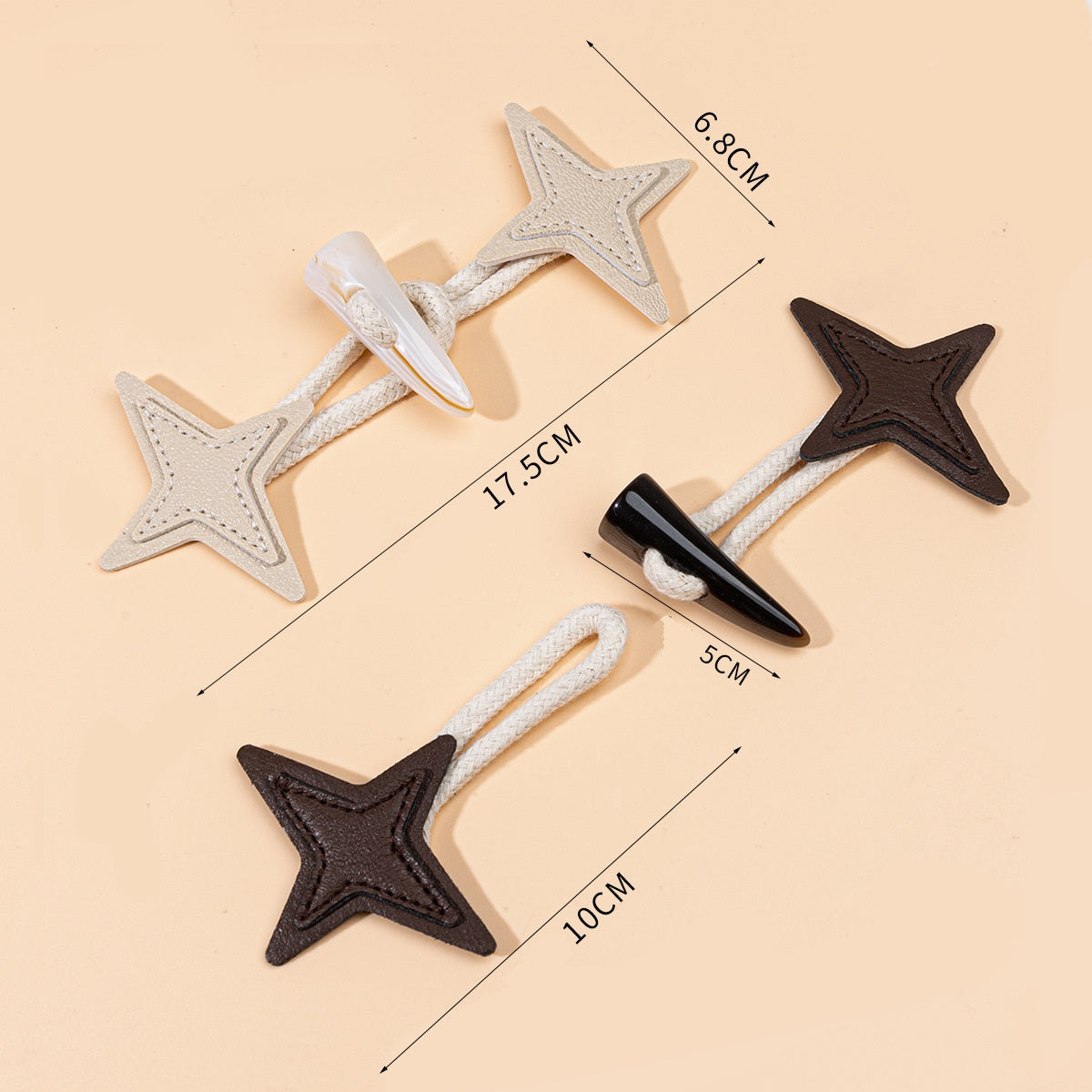17.5cm Starburst Leather Sew-on Toggles with Resin Horn Button 6pcs