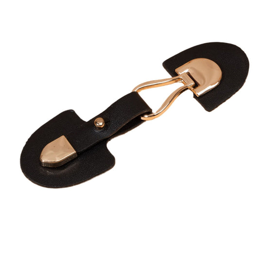 11.5cm Beige and Black Leather Sew-on Toggles with Metal Buckle 6pcs