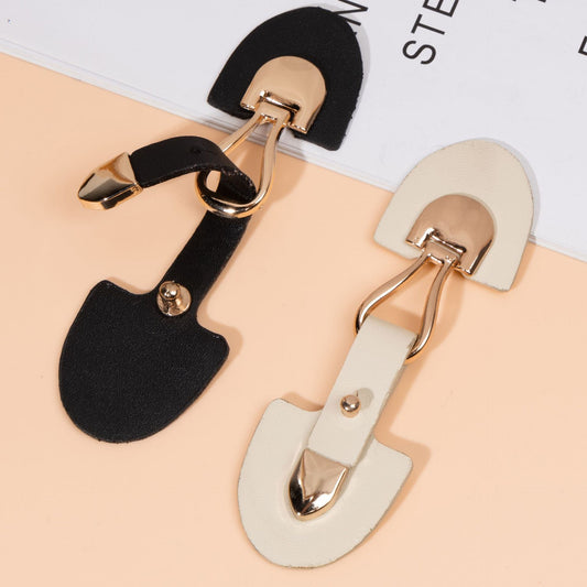 11.5cm Beige and Black Leather Sew-on Toggles with Metal Buckle 6pcs