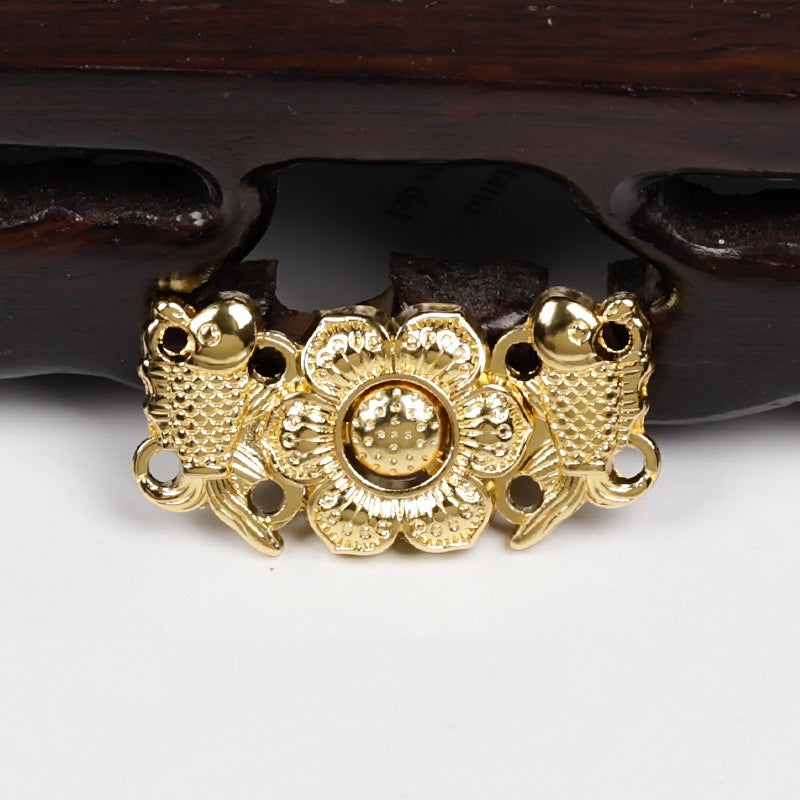 3cm Chinese Ancient Style Carp Peony Golden Metal Pair Buttons 10pcs Antique Gold