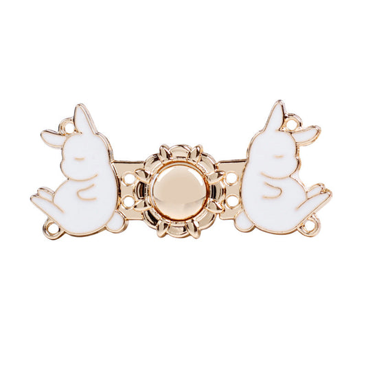 3.6cm Vintage Light Gold Metal Rabbit Pair Buttons for Hanfu 12pcs