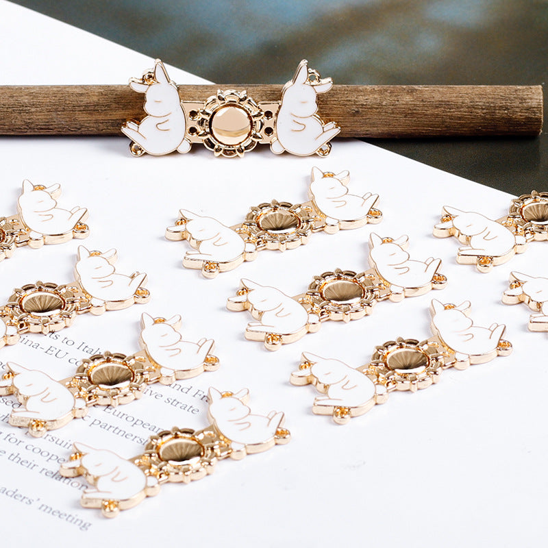 3.6cm Vintage Light Gold Metal Rabbit Pair Buttons for Hanfu 12pcs