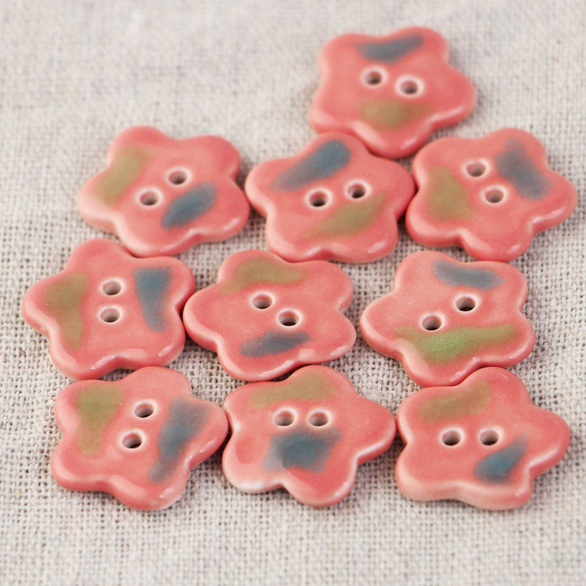 Blue and Pink Ceramic 2 Hole Sewing Buttons with Diverse Shapes 6pcs Clover 22mm