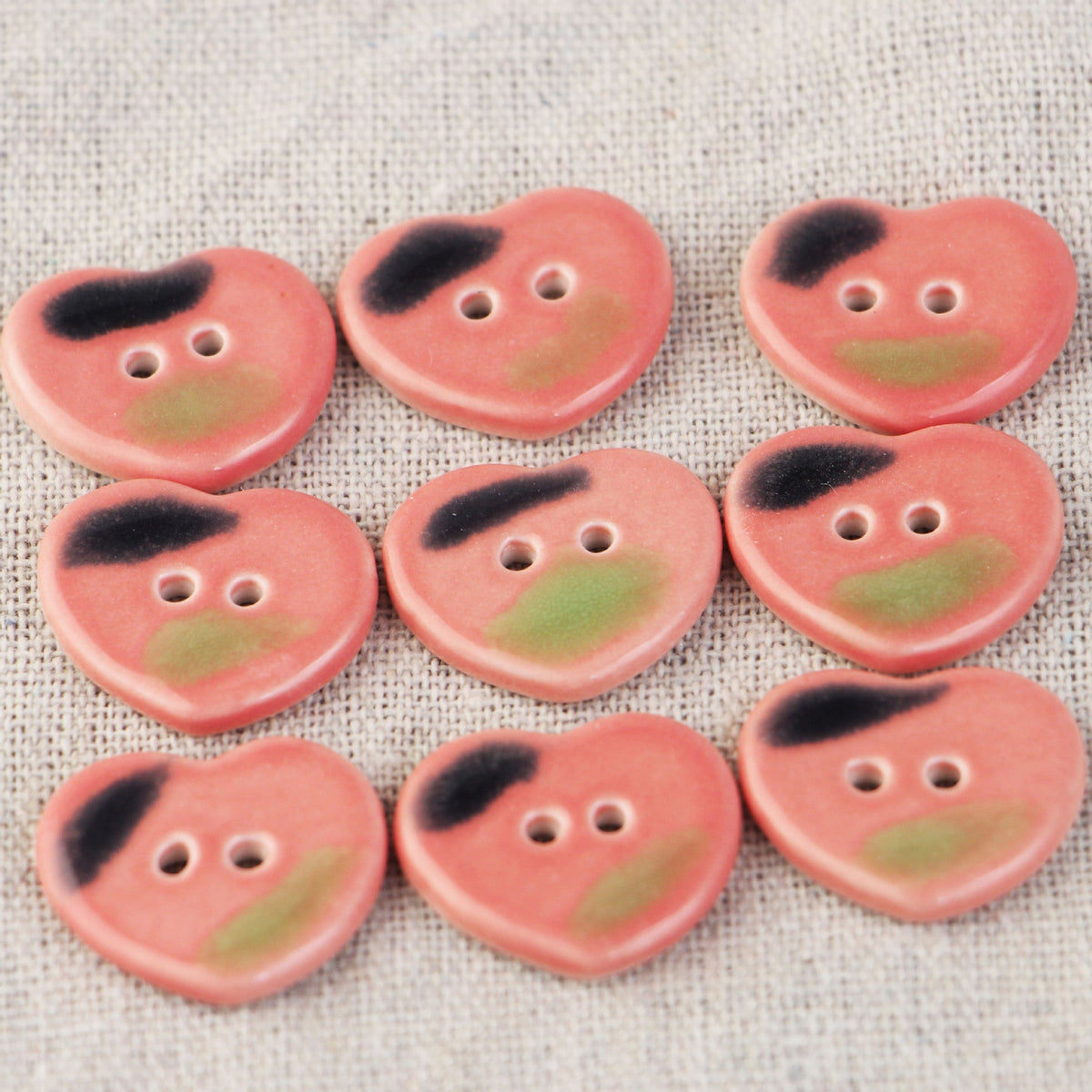 Blue and Pink Ceramic 2 Hole Sewing Buttons with Diverse Shapes 6pcs Heart 23mm