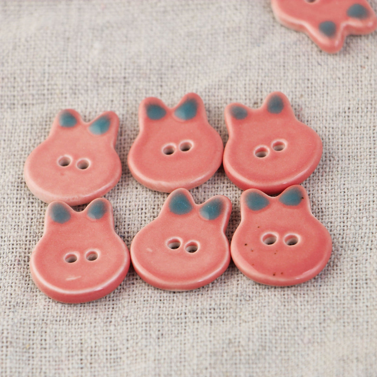 Blue and Pink Ceramic 2 Hole Sewing Buttons with Diverse Shapes 6pcs Bunny 20mm