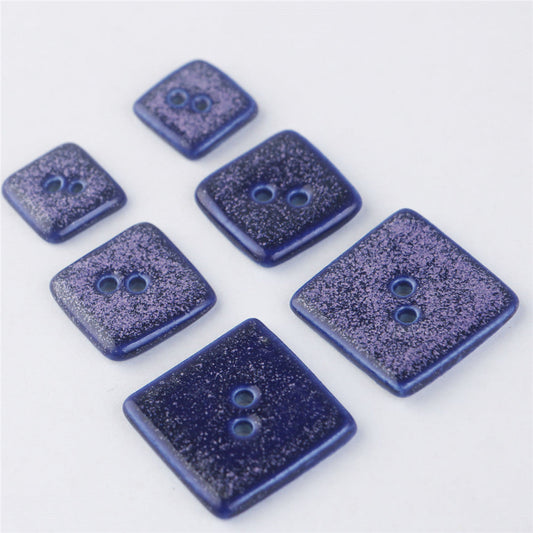Spotted Blue Square and Hexagonal 2 Hole Ceramic Handmade Buttons 6pcs
