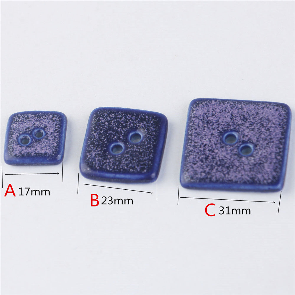 Spotted Blue Square and Hexagonal 2 Hole Ceramic Handmade Buttons 6pcs Square 31mm