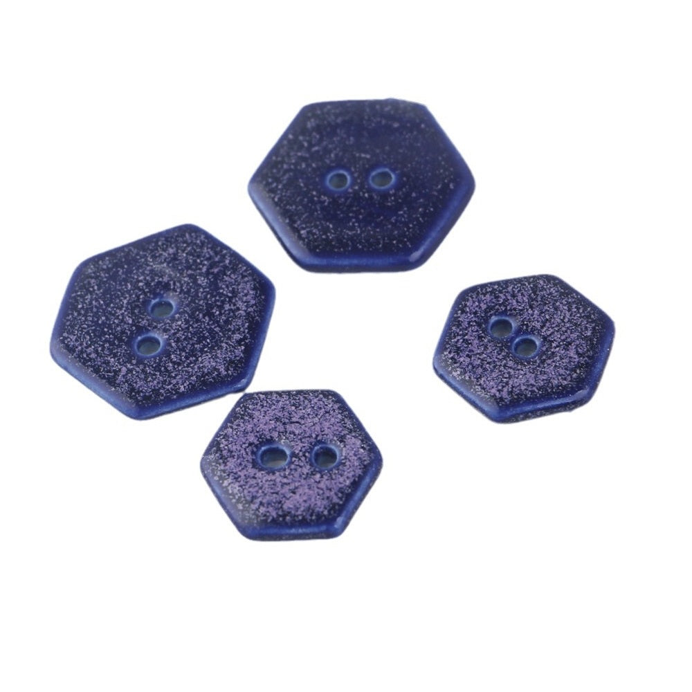Spotted Blue Square and Hexagonal 2 Hole Ceramic Handmade Buttons 6pcs