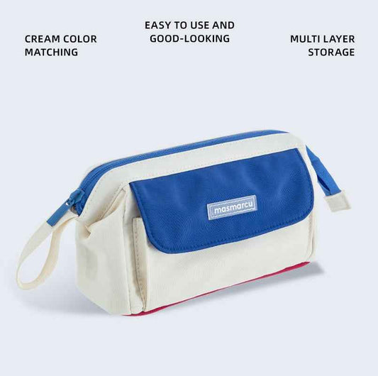 M&G MASMARCU Triangle Large Capacity Multi-Compartment Pencil Case Blue