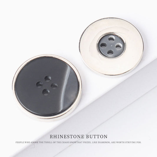 15 - 25mm Round Flat Resin Metal Four Hole Buttons for Sweaters 25 Pack Silver Black